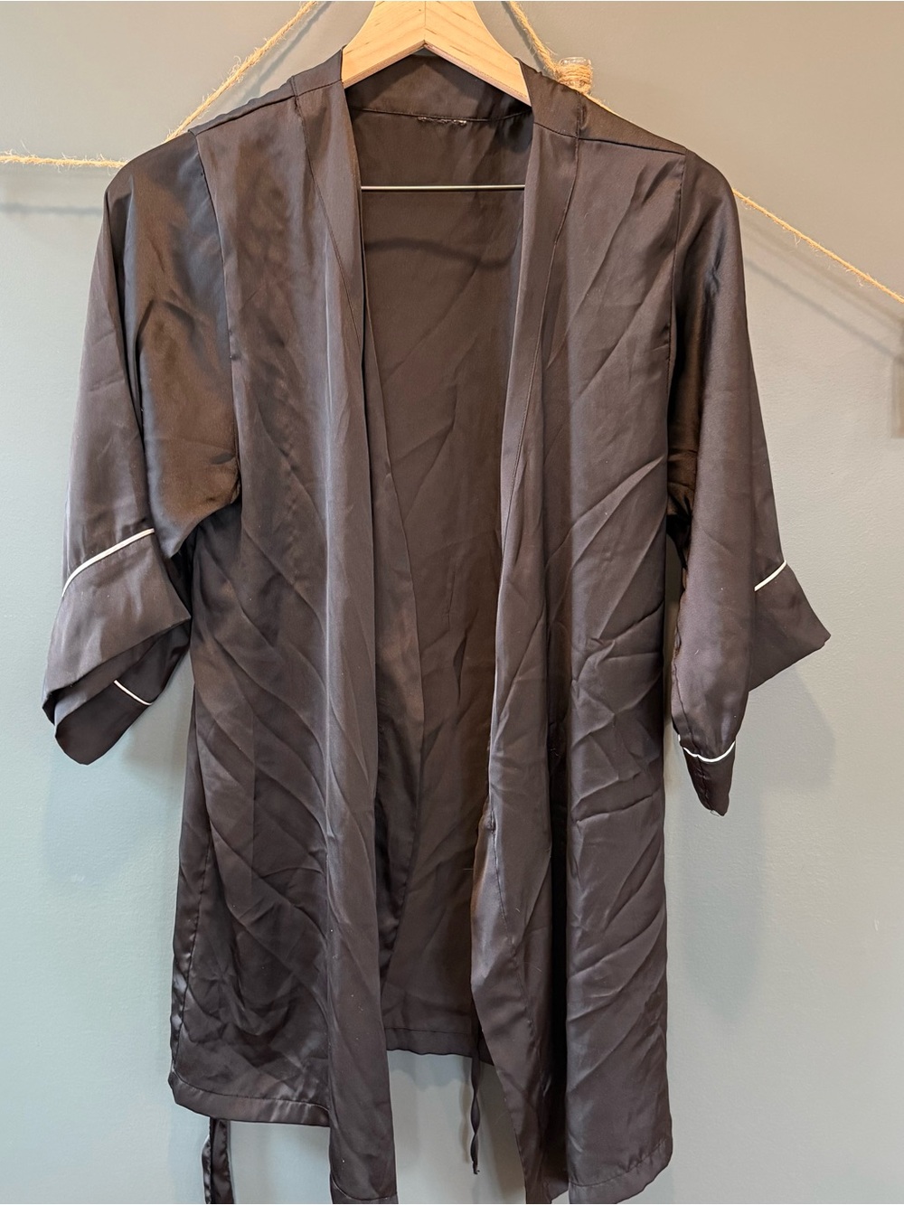 H&M Black Satin Robe with White Piping